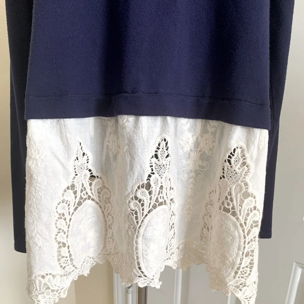 Altar'd State Navy Soft Knit And Lace Oversized Tunic Length Sweater Size L - Picture 10 of 12